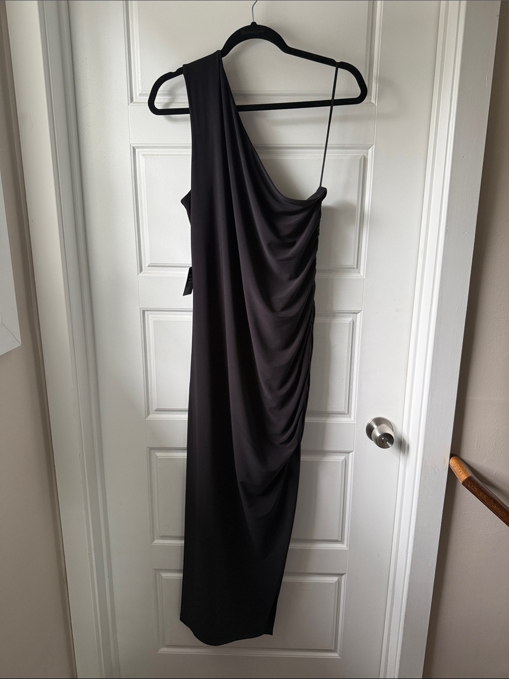 Express One-Shoulder Black Draped Maxi Dress